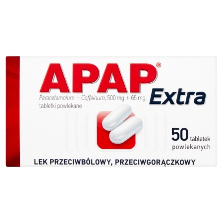 Apap Extra, 500 mg + 65 mg, tabletki powlekane, 50 szt.