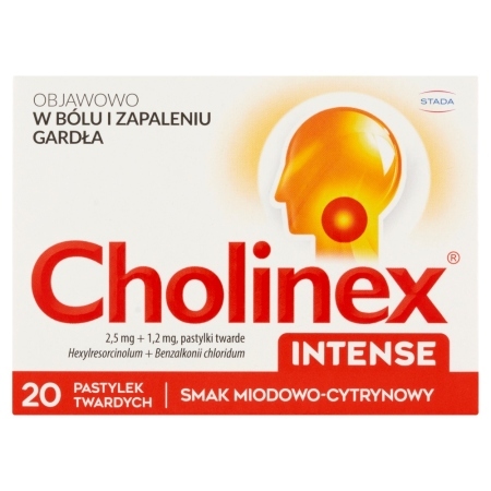 Cholinex Intense 2,5 mg + 1,2 mg Pastylki smak miodowo-cytrynowy 20 sztuk