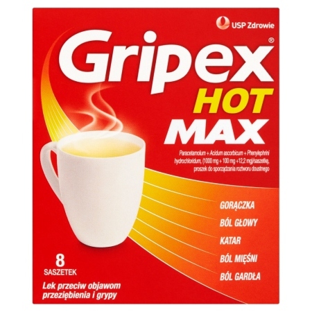 Gripex Hot Max Lek przeciw objawom przeziębienia i grypy 8 sztuk