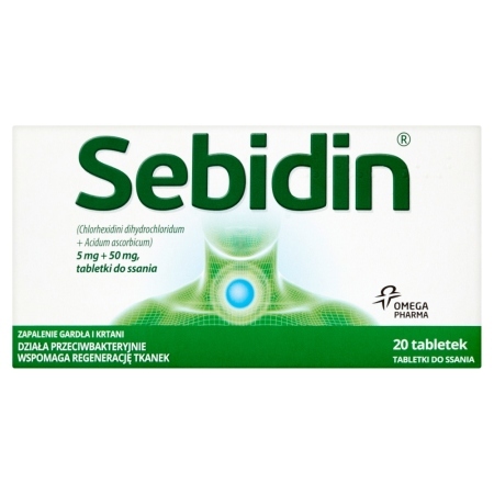 Sebidin 5 mg + 50 mg Tabletki do ssania 20 tabletek