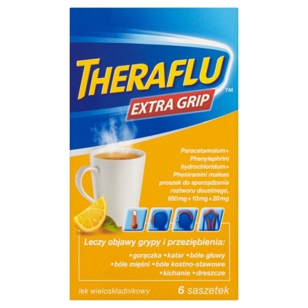 Theraflu Extra Grip 650 mg + 10 mg + 20 mg Lek wieloskładnikowy 6 saszetek